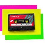 CASSETTES artwork with a cassette tape with block square colours around it